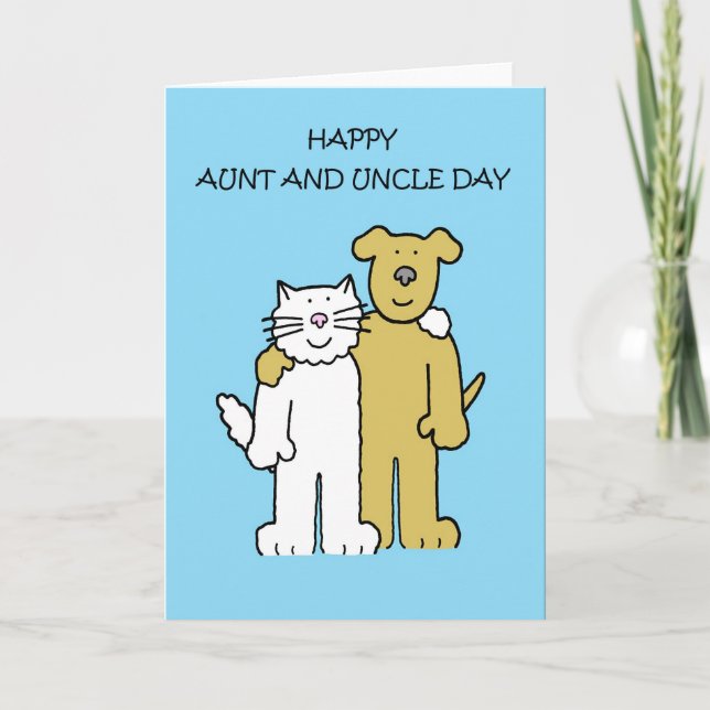 Happy Aunt and Uncle Day July 27th Cartoon Pets Card (Front)