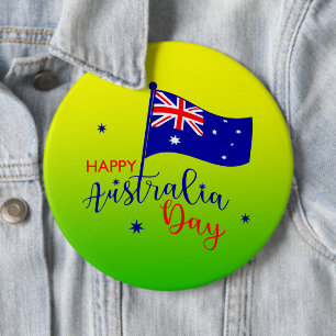 Happy Australia Day Flag Green Gold Large Badge