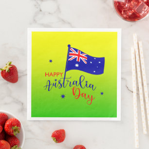 Happy Australia Day Flag Green Gold Large Napkin