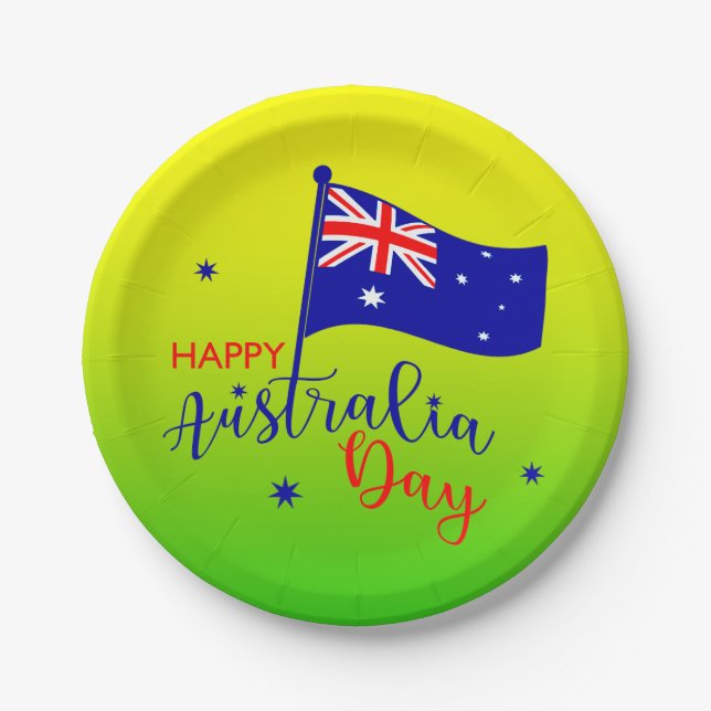 Happy Australia Day Flag Green Gold Small 7" Paper Plate (Front)