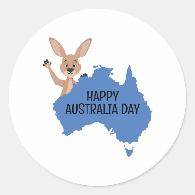 Happy Australia Day Kangaroo  Classic Round Sticker (Front)