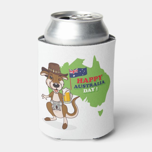 Happy Australia Day Kangaroo Koala Can Cooler (Can Front)