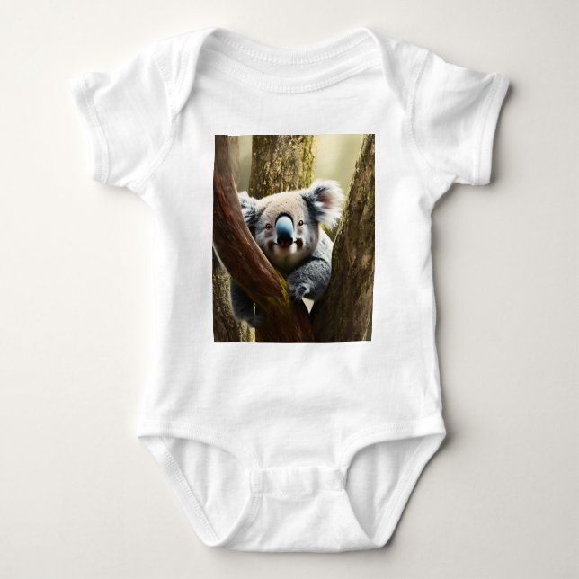 Happy Australian Koala Bear In Tree, Baby Bodysuit (Front)