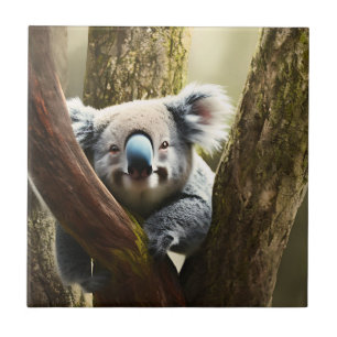 Happy Australian Koala Bear In Tree, Ceramic Tile