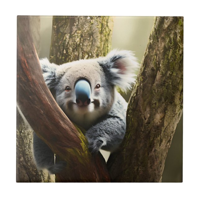 Happy Australian Koala Bear In Tree, Ceramic Tile (Front)