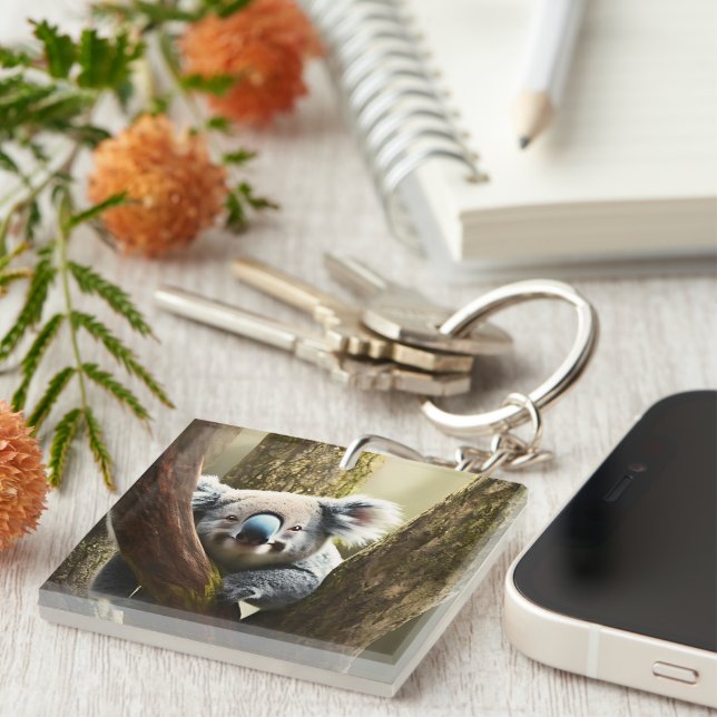Happy Australian Koala In Tree, Keyring (Front Right)