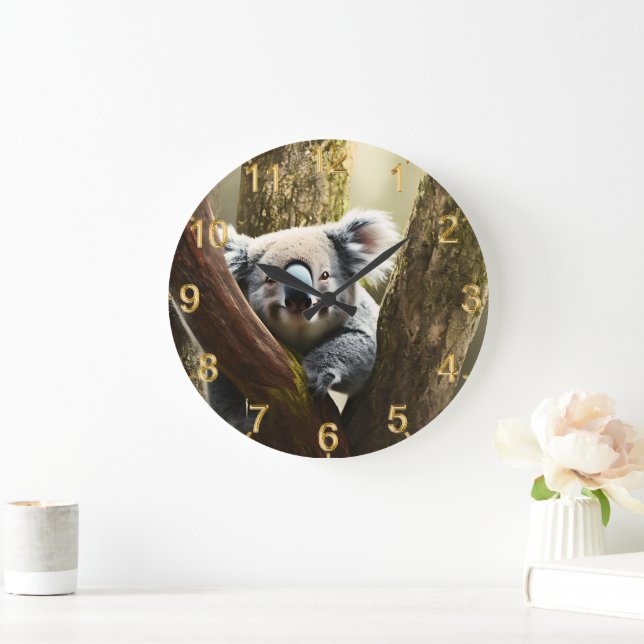Happy Australian Koala In Tree, Wall Clock (Home)