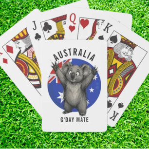 happy australian koala playing cards