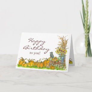 Happy Autumn Birthday Pumpkin Patch Black Crow Card