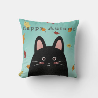 Happy Autumn Black Cat Cushion