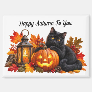 Happy Autumn Black Cat Magnet