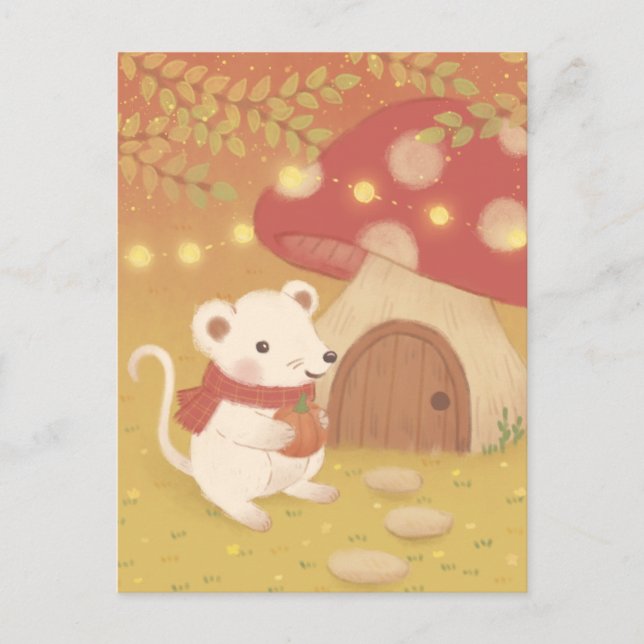 Happy Autumn Days with Mouse Postcard (Front)