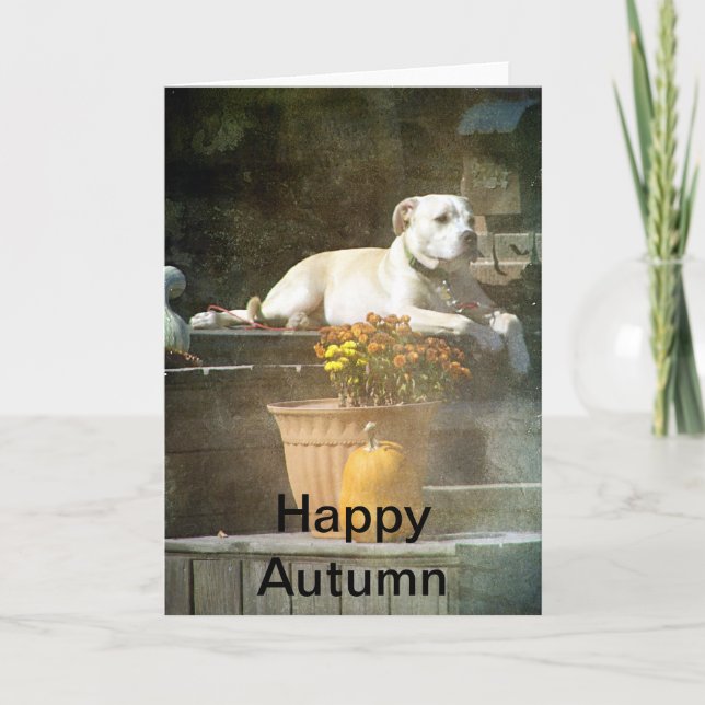 Happy Autumn Dog on Porch Card (Front)