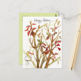 Happy Autumn Fall Colors Tree Birds Branches Postcard