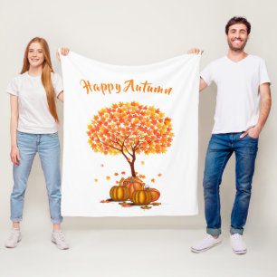 Happy Autumn / Fall Tree Leaves Cosy Decorative Fleece Blanket