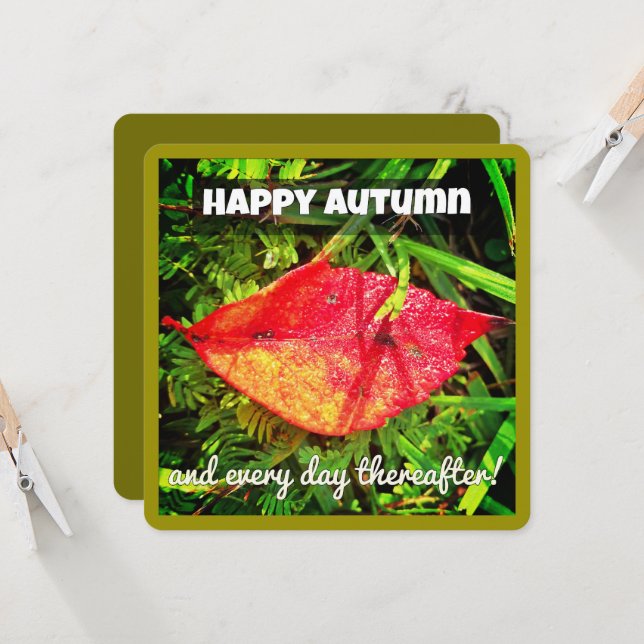 Happy Autumn greeting cards with fall leaf, verse (Front/Back In Situ)