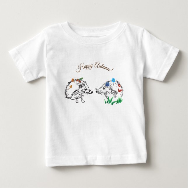 Happy Autumn Hedgehogs Drawing  Drawing T-Shirt (Front)