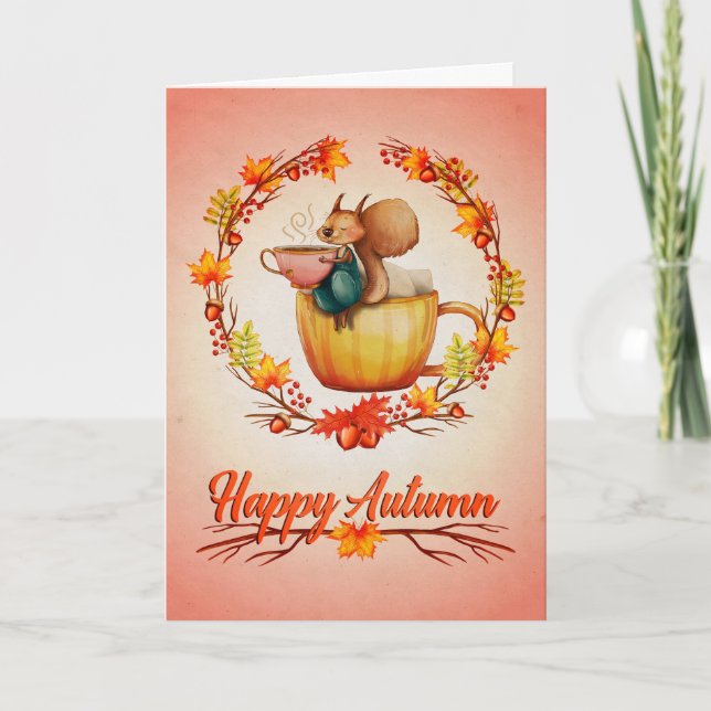 Happy Autumn Squirrel Greeting Card (Front)