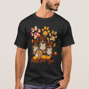 Happy Autumn Y'all Thanksgiving Three Corgis Fall T-Shirt