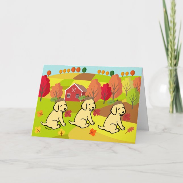 Happy Autumn Yellow Labrador Retriever Smiling Card (Front)