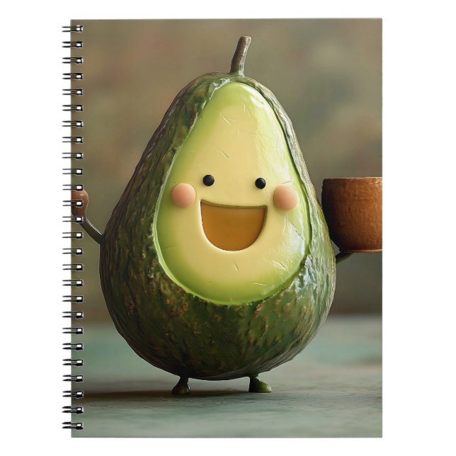 Happy Avocado Enjoying a Cup of Tea Notebook (Front)