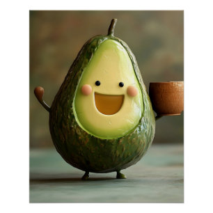 Happy Avocado Enjoying a Cup of Tea Poster