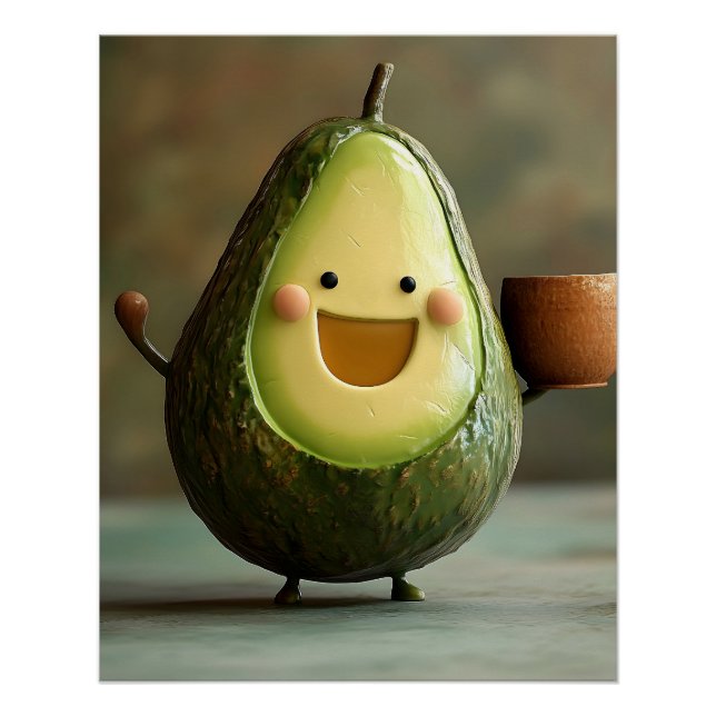 Happy Avocado Enjoying a Cup of Tea Poster (Front)