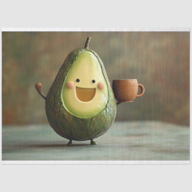 Happy Avocado Enjoying a Cup of Tea Tissue Paper (Front)