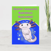 Happy axolotl birthday blue bubbles cartoon