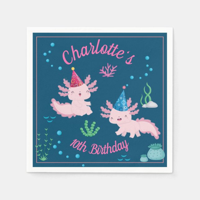 Happy Axolotl Birthday Party Napkin (Front)