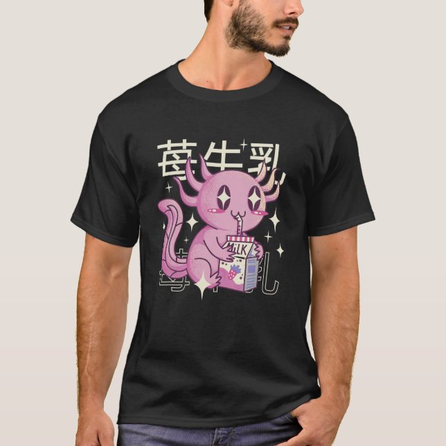 Happy Axolotl With Strawberry Milk Japan Style Ota T-Shirt (Front)
