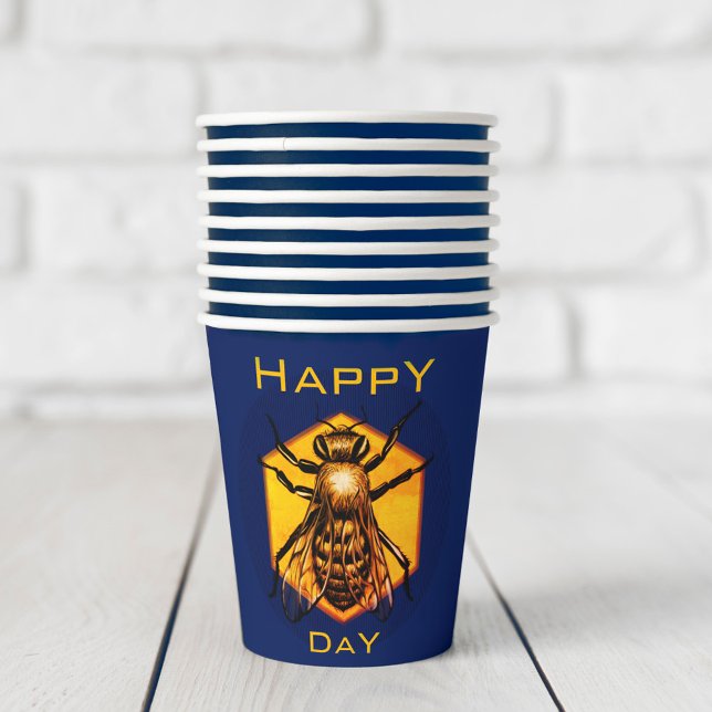 Happy B Day Honey Bee Cool Navy Beekeeper Birthday Paper Cups (Creator Uploaded)