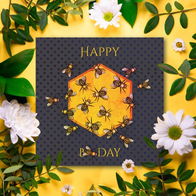 Happy B day Honey bees orange yellow fun birthday Invitation (Creator Uploaded)