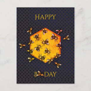 Happy B day Honey bees orange yellow fun birthday Postcard