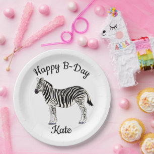 Happy B-day Zebra Paper Plate