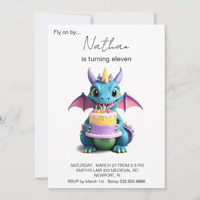 *~* Happy  Baby Dragon Photo AP88 Birthday Party Invitation (Front)