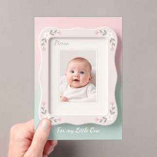 Happy Baby Floral Pink Green Frame Acrylic Invitations