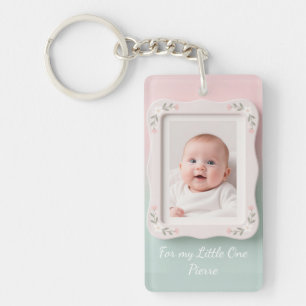 Happy Baby Floral Pink Green Frame Key Ring
