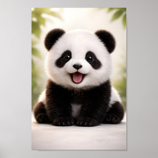 Happy Baby Panda Cute Nursery wildlife Animal Poster