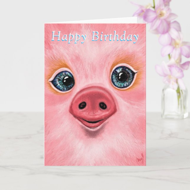 Happy Baby Pig Birthday Card (Orchid)