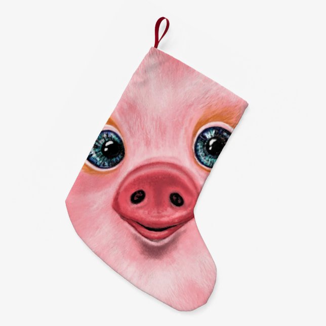 Happy Baby Pig Funny Christmas Stocking - Smile (Front (Hanging))
