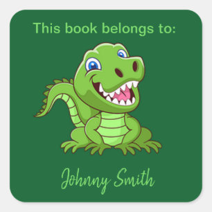 Happy Baby T-Rex Dinosaur Design Bookplate Sticker