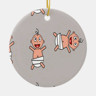 Happy baby with diaper on grey ceramic ornament