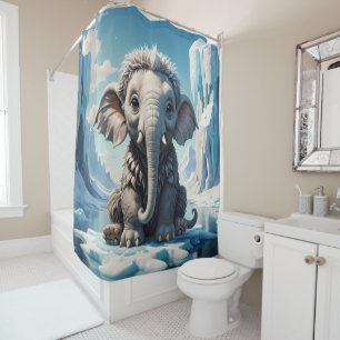 Happy Baby Woolly Mammoth Sitting on an Iceberg Shower Curtain