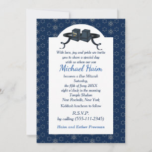 Happy Bar Mitzvah 20XX Blue Decorative Invitation