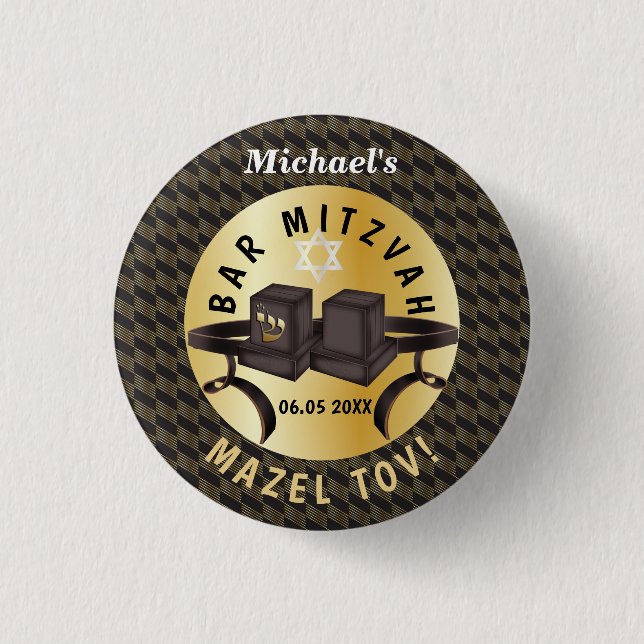 Happy Bar Mitzvah 20XX Gold Decorative  3 Cm Round Badge (Front)