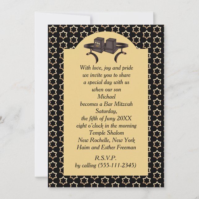 Happy Bar Mitzvah 20XX Gold Decorative Invitation (Front)
