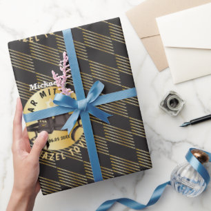 Happy Bar Mitzvah 20XX Mazel Tov! Gold Modern Wrapping Paper