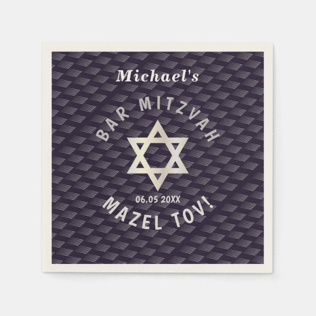 Happy Bar Mitzvah 20XX navy blue stylish pattern Napkin (Front)
