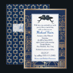 Happy Bar Mitzvah 20XX Tefillin Gold Jerusalem Invitation<br><div class="desc">Happy Bar Mitzvah 20XX Greeting card,  Invitation with template. Tefillin. Gold Jerusalem Old city frame,  on Navy Blue color background. Stylish Vintage Design. Religious Events Bar Mitzvahs. Invitations & Stationery > Invitations & Announcements / Customize Template for Personalize Information.</div>